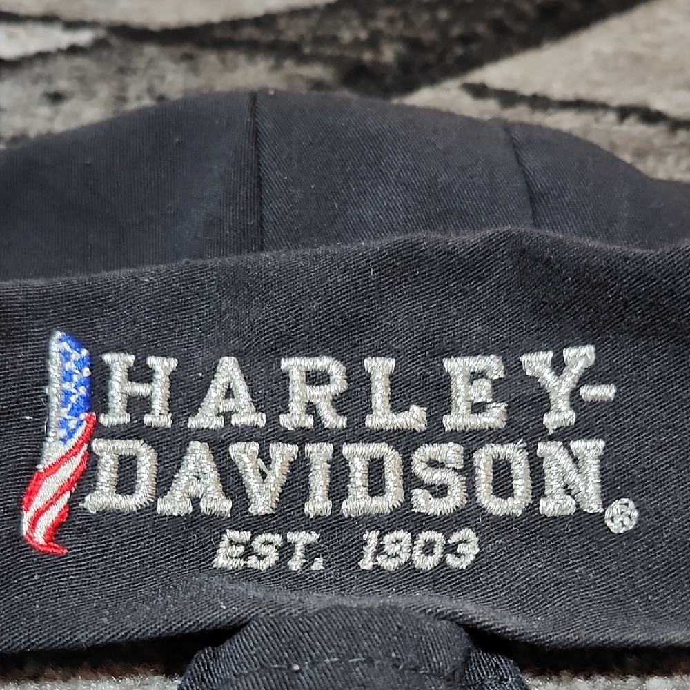HARLEY DAVIDSON EMBROIDERED SILVER SHINE FLAG BLACK HEADWRAP BANDANA DO-RAG